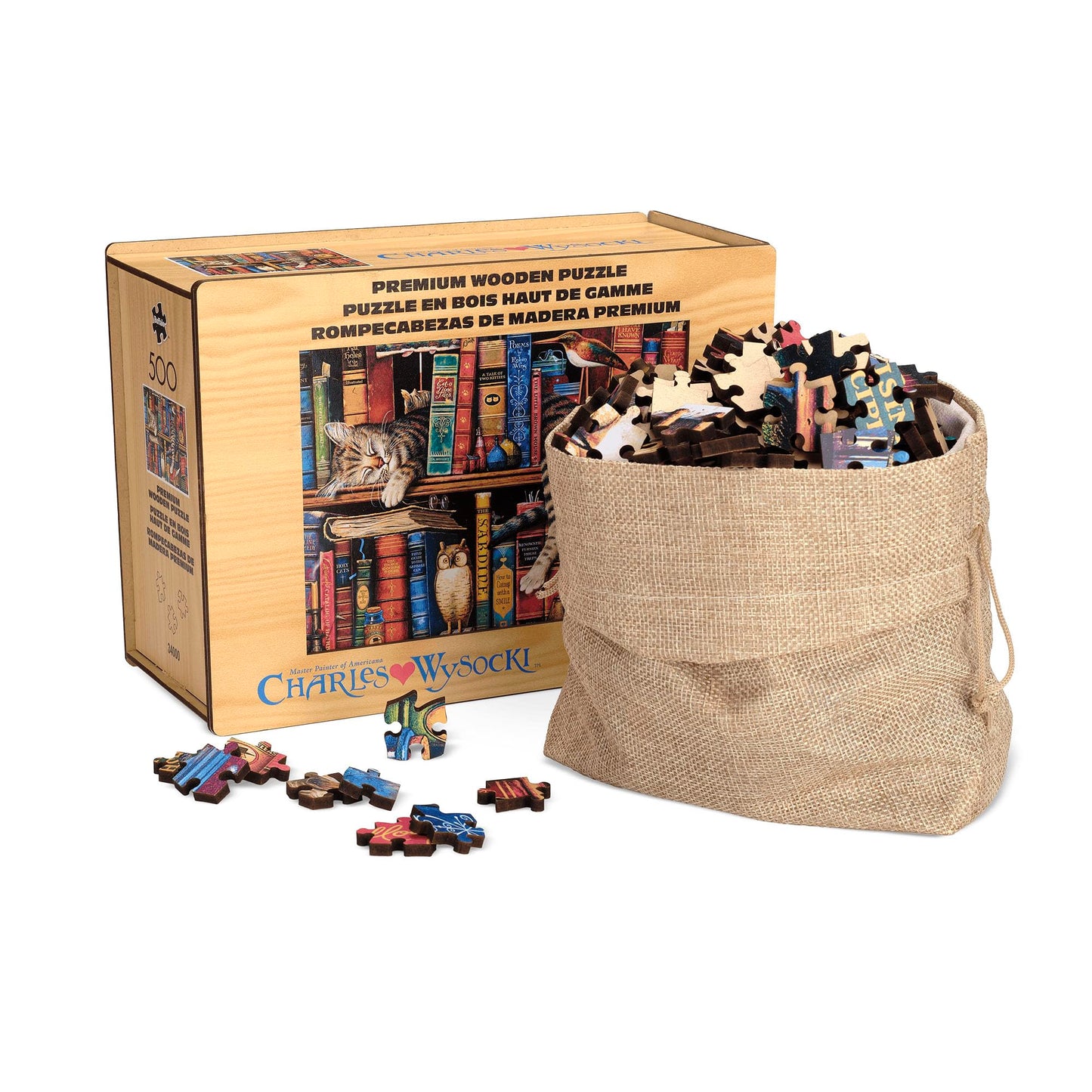 Buffalo Games - Charles Wysocki - Frederick The Literate Wood Puzzle for Adults - 500 Piece Standard Cut Jigsaw Pieces - Ages 14