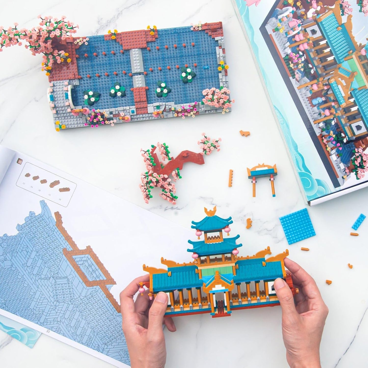 Finger Rock Cherry Blossom Bonsai Tree Building Set, Japanese Architecture Sakura Micro Block Building Set For Adults, Collectible Creative Gift For Kids 14+ (2350 Pieces)