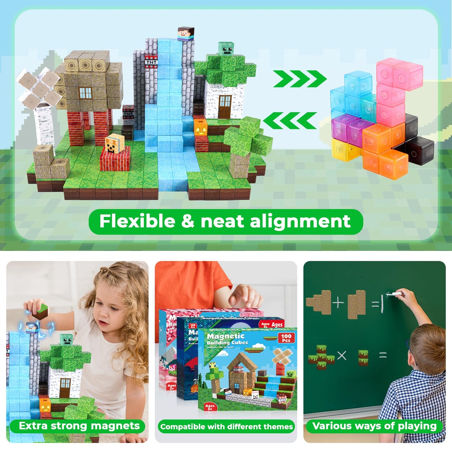 Magnetic Blocks-100Pcs Magnetic Building Blocks Magnetic Tiles Stacking, Build Magnet Forest World Set, Stem Montessori Sensory