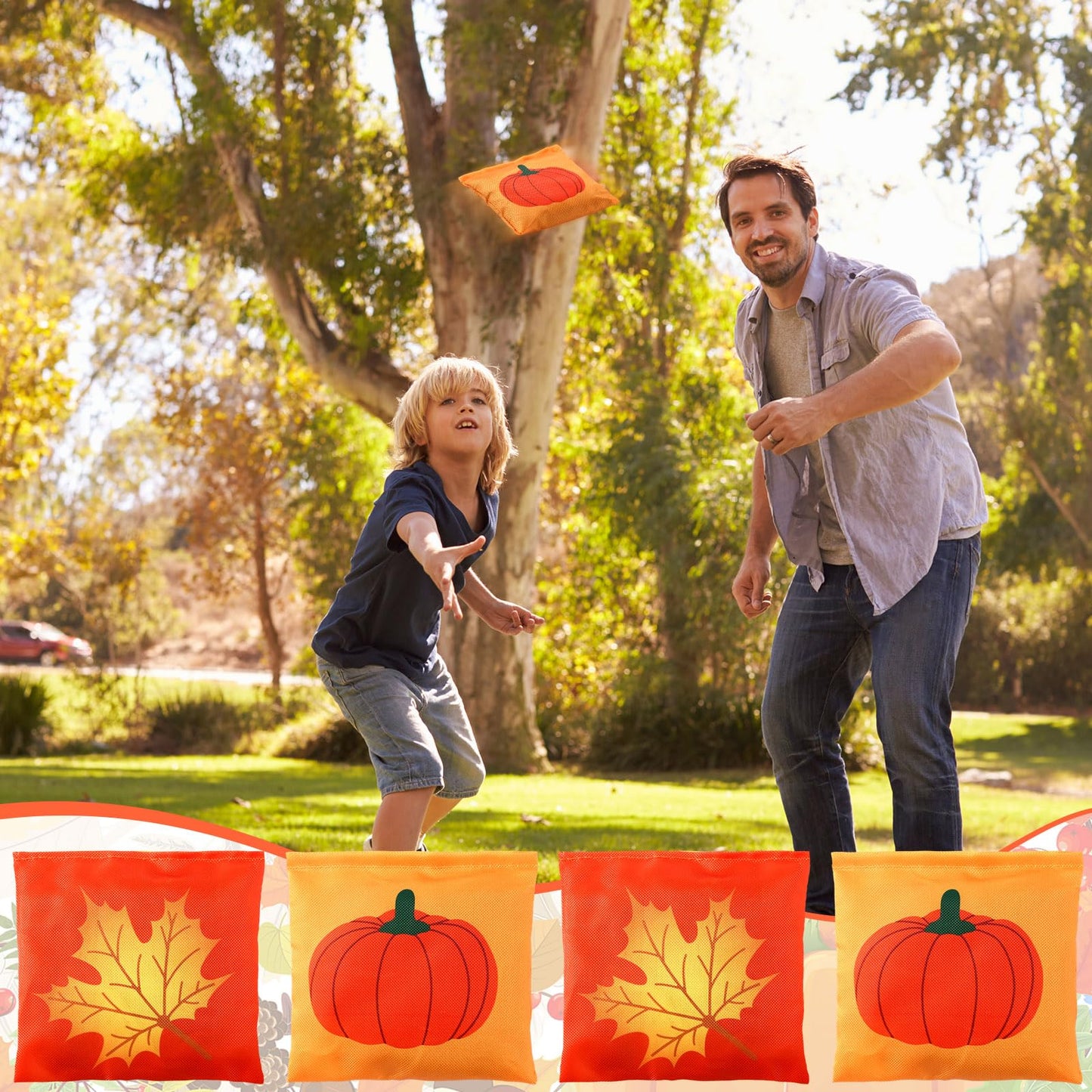 Ceenna 12 Pcs Thanksgiving Bean Bags Halloween Pumpkin Cornhole Game Bags For Tossing Christmas Game Bean Bags Corn Hole Beans B