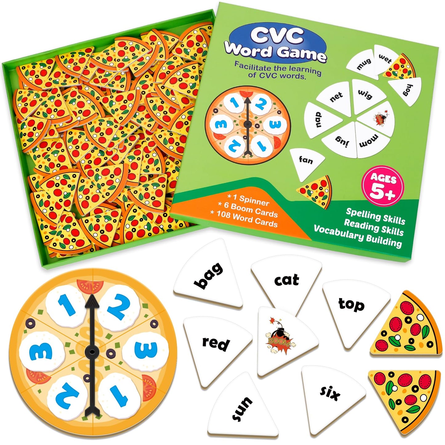 Kasfalci Cvc Word Games,Phonics Games,Cvc Flash Cards,Speech Therapy Toys For Toddlers Kids,Learn To Read,Reading Learning Sight