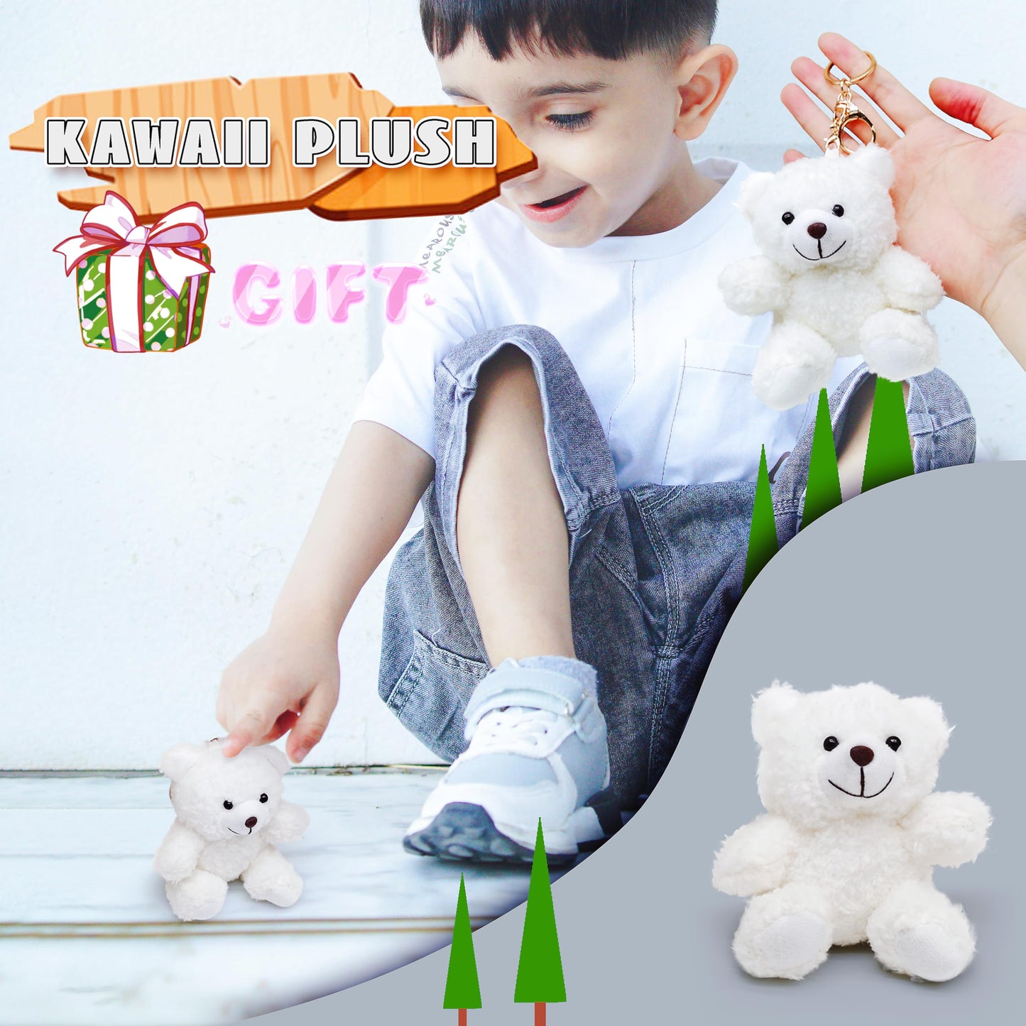 Jiaho White Teddy Bear Stuffed Animals For Girls, Boys & Toddlers, Kawaii Bear Plushies, Small Polar Bear Plush Toys, Soft Plush
