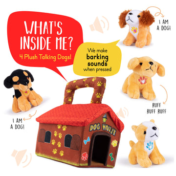Plush Creations Talking Plush Dog House Carrier With 4 Soft & Cuddly, Talking & Barking, Stuffed Plush Dogs. Excellent Interacti
