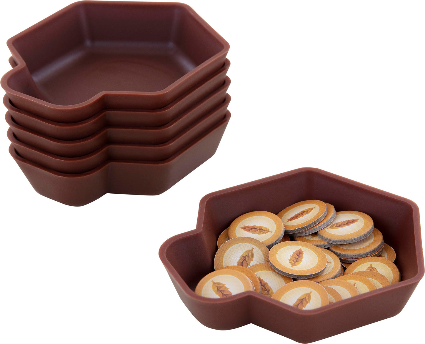 Feldherr Shell Expansion Pack - 6 Single-Colored Token Trays For Board Game Accessories, Tokens, Meeples And Other Small Items, Color:Brown