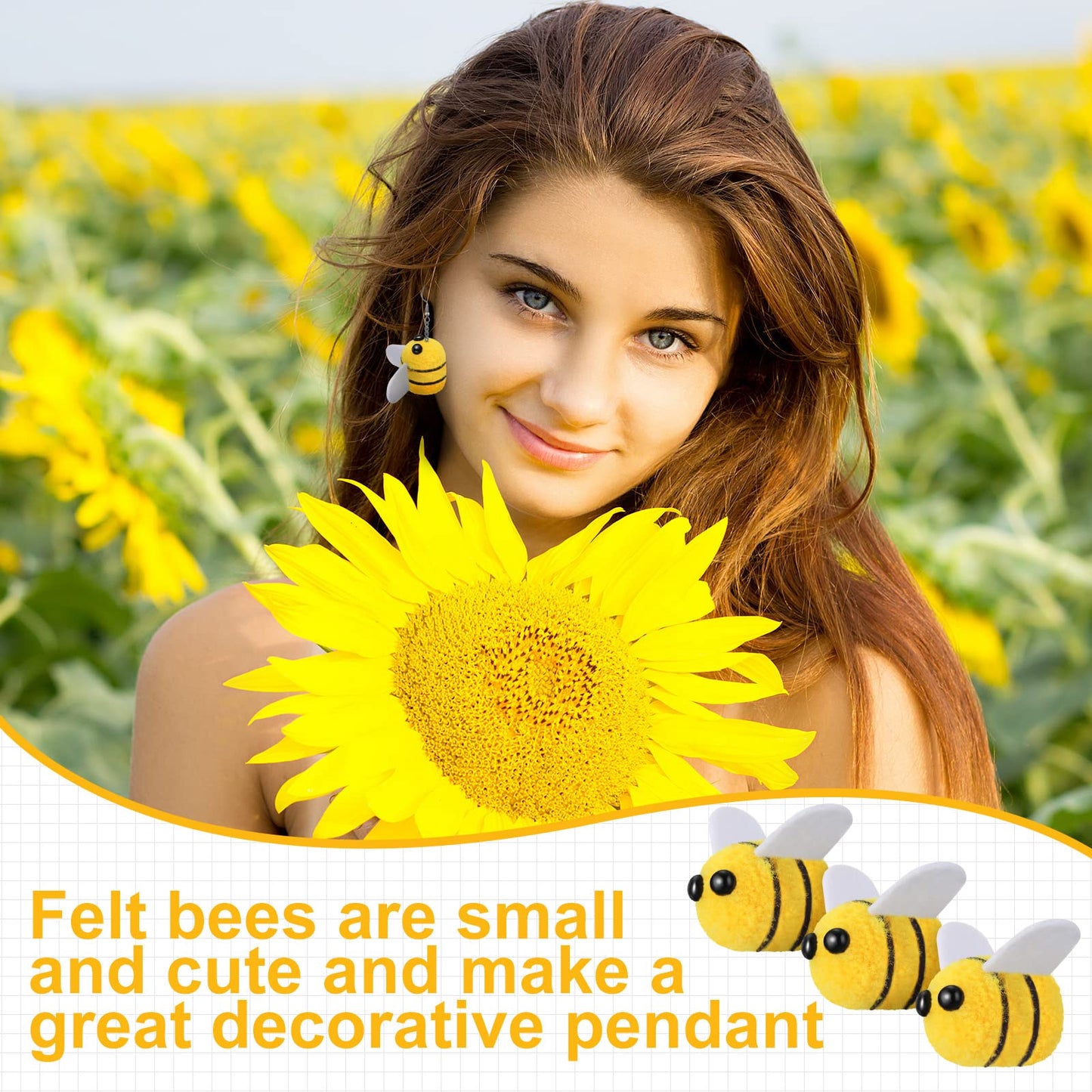 Yunsailing 100 Pcs Felt Bees for Crafts - Cute Plush Bees for DIY Baby Shower, Gender Reveal, Bee Themed Party Decoration