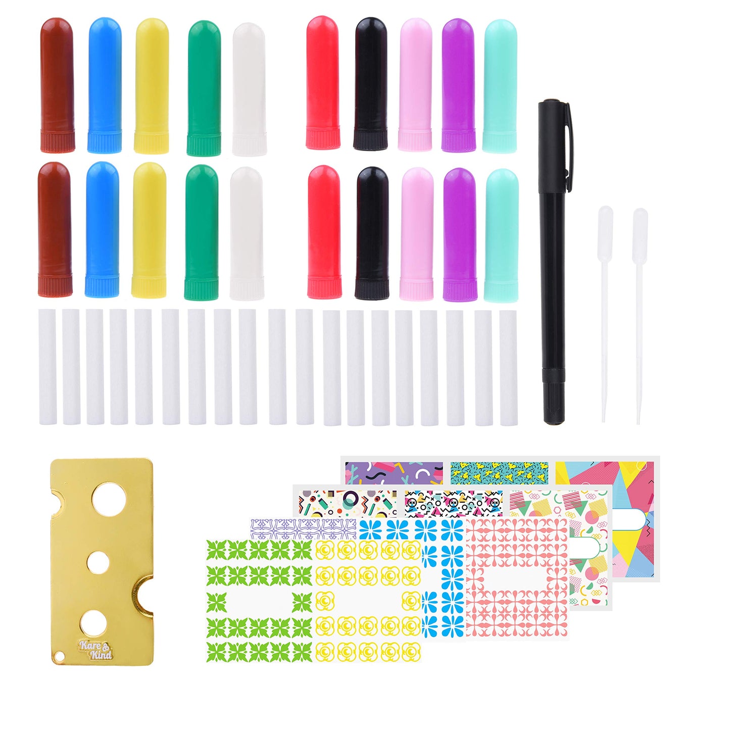 Kare & Kind Nasal Inhaler Tubes - Kit Contains: 20 Empty Nasal Inhaler Tubes (with Wicks) in 10, 20 Extra Wicks, 1 Opening Tool,