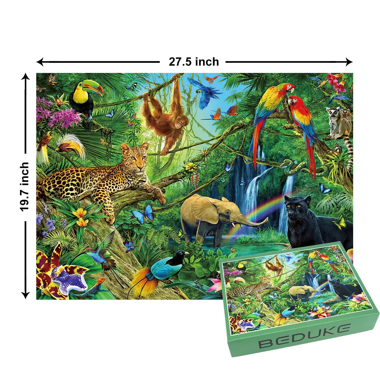 Beduke Jigsaw Puzzles For Adults 1000 Piece - Every Piece Is Unique - Precise Interlocking Tropical Forest Animals Thick Sturdy Cardboard Family Game Puzzle Age 14+
