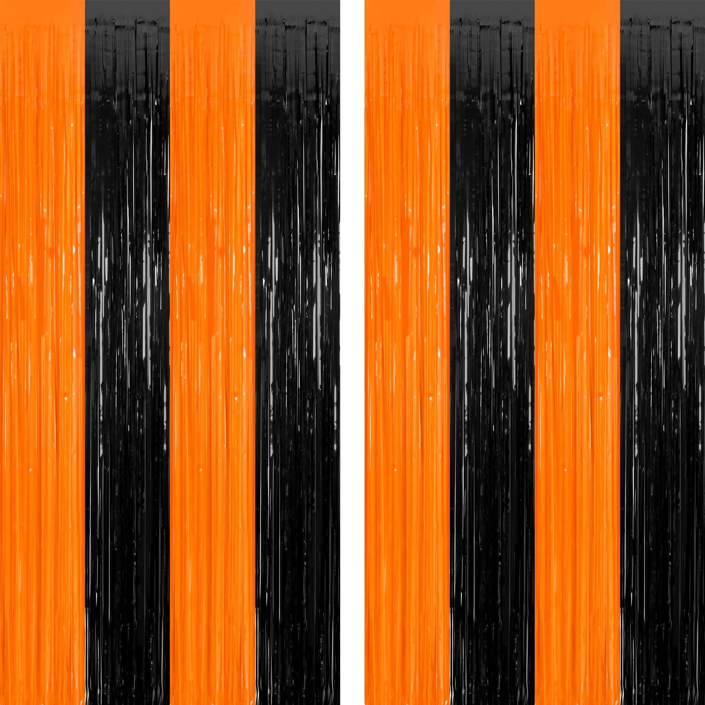 2 Pack Halloween Photo Backdrop, 3.28 FT x 7.05 FT Orange and Black Party Streamer, Metallic Foil Fringe Curtains Tinsel Backdro