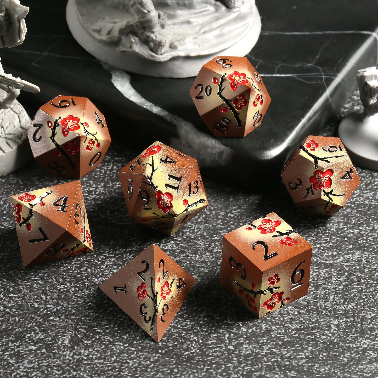 Metal Dice Set DND, DNDND 7 PCS Metallic Flowers D&D Dice with Gorgeous Gift Case for D&D Dungeons and Dragon Tabletop Game (Bro