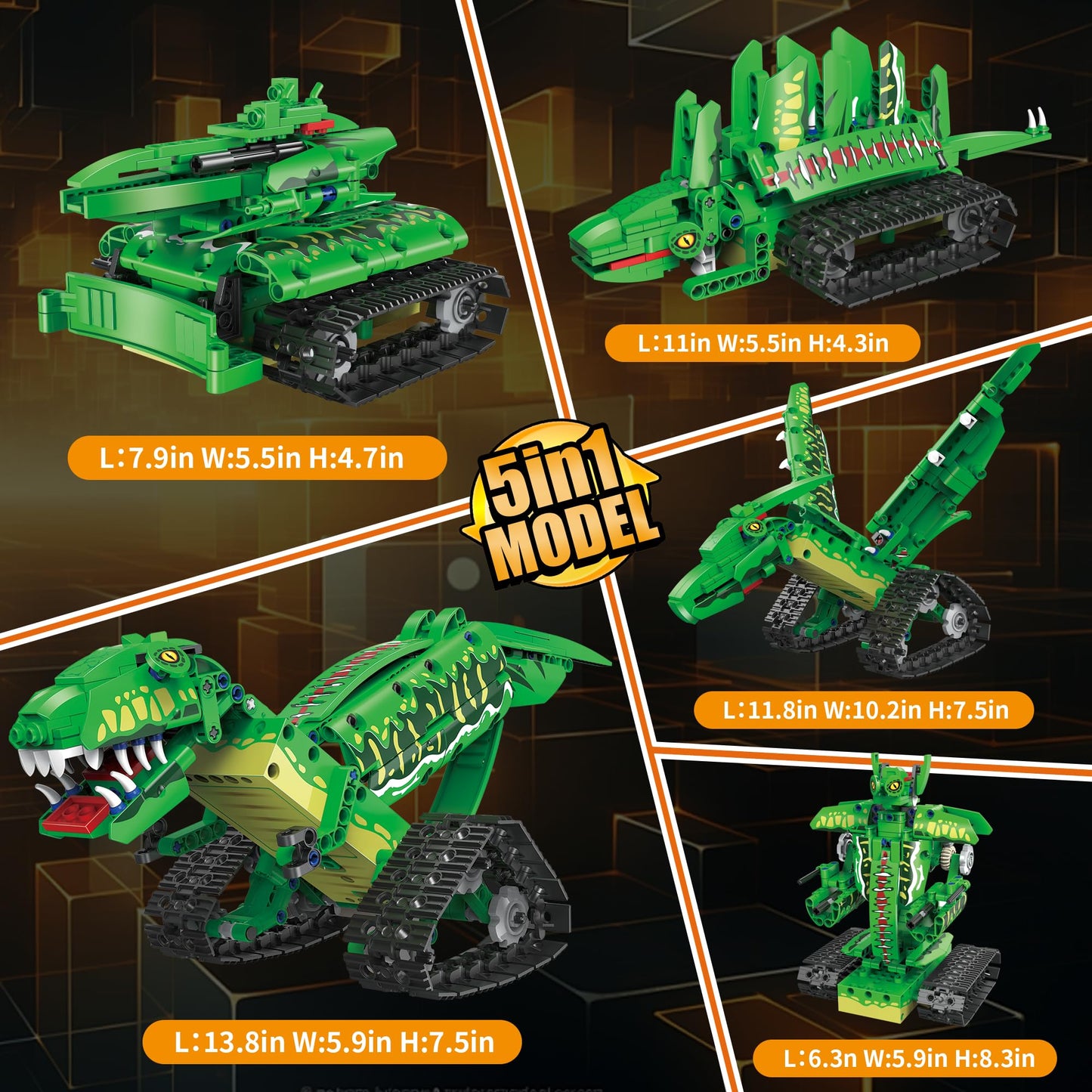 Akwme Rc Robot Building Set - 5 In1 T. Rex Toy With App Or Remote Control, Diy Engineering Robotics/Mech Dinosaur/Dragon Warrior