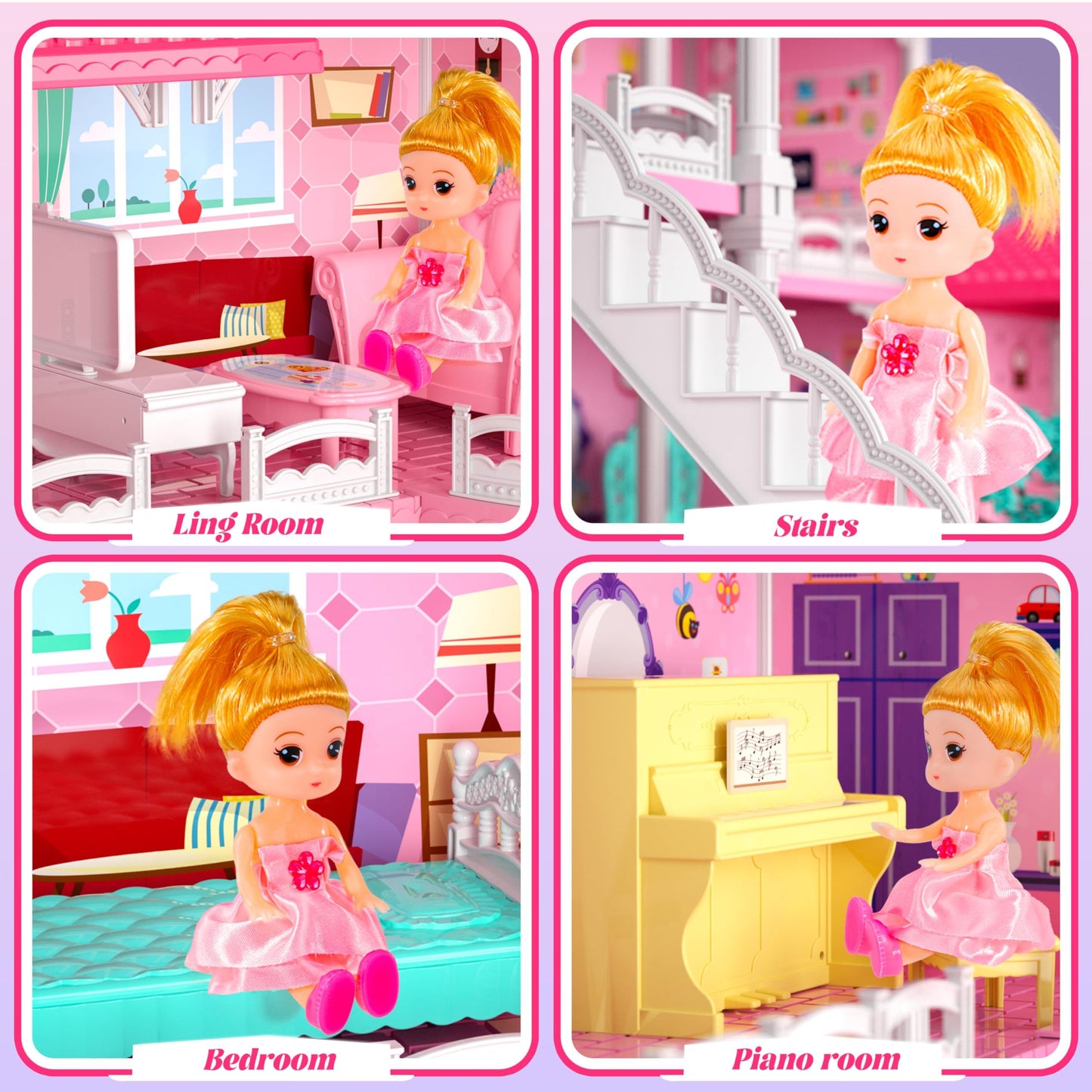 Doll House For Girls,10 Rooms Dollhouse With Dolls Figure, Puppies,Furnitures, Accessories, Kids Playhouse For For 3 4 5 6 7 8 9