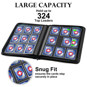 GEAoffice Archival Safe Top Loader Binder Holds 324 Cards 9 Pocket Trading Card Binder for Toploader 3?4 Rigid enhanced Card Collection Album Folder Holder for MTG TCG Sports Cards White