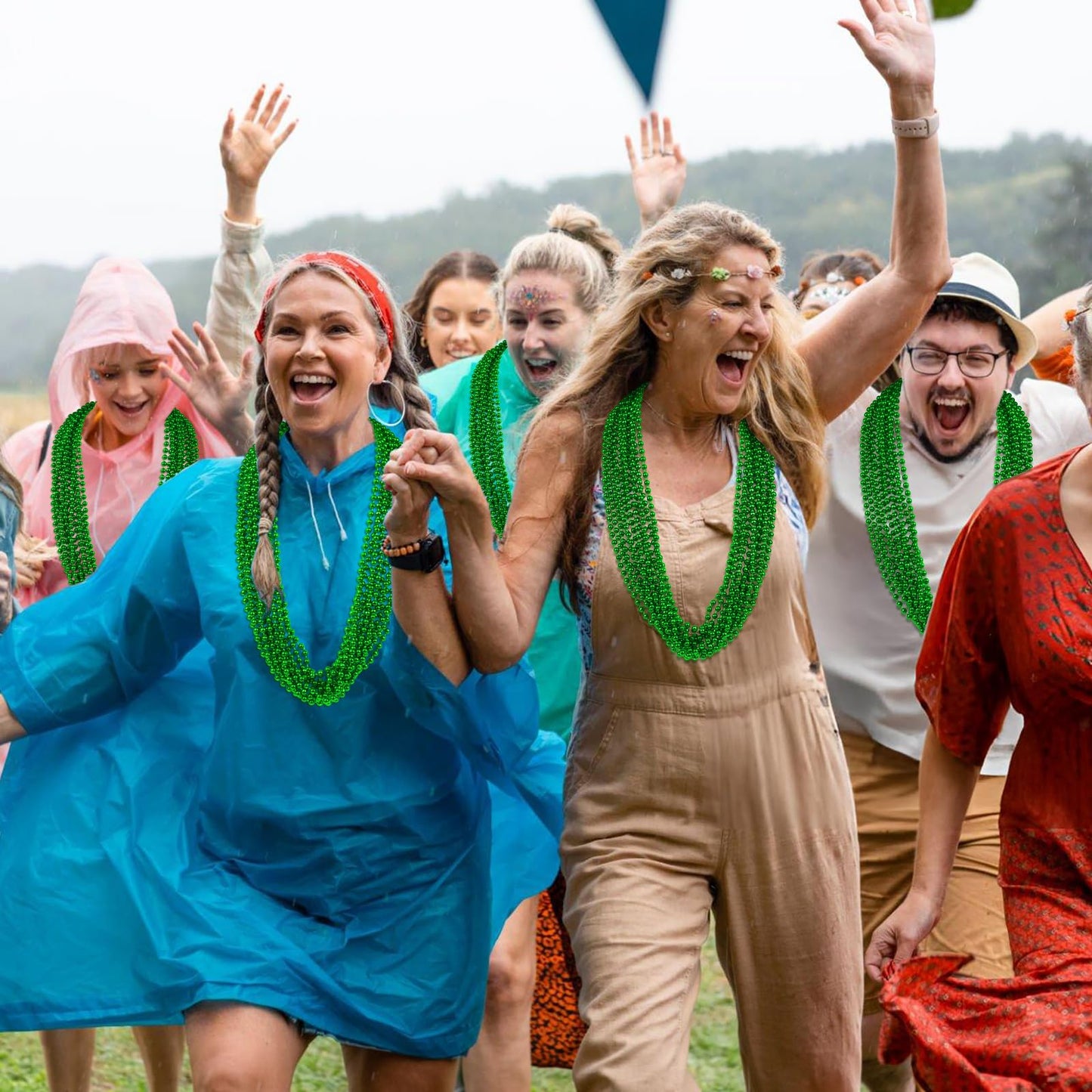 12 PCS St. Patricks Day Beads Necklace, 33'' Green Mardi Gras Beads Necklaces Christmas Necklaces Irish Saint Patricks Necklaces