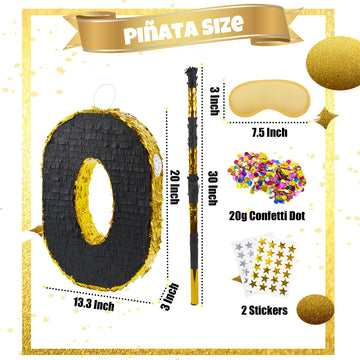 PCFING 20 Inch Number 8 Piata Gold Black with 30 Inch Piata Stick Blindfold Confetti for Man Women Kids Birthday Party Decoratio