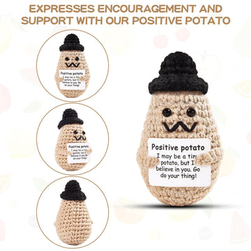 Dafuriet Funny Positive Potato Crochet Gift, 3.7In Handmade Kintted Wool Doll With Emotional Support Positive Card, Cute Cheer Up Gifts For Friends Dad Birthday Party Desktop Decors(Handsome Potato)