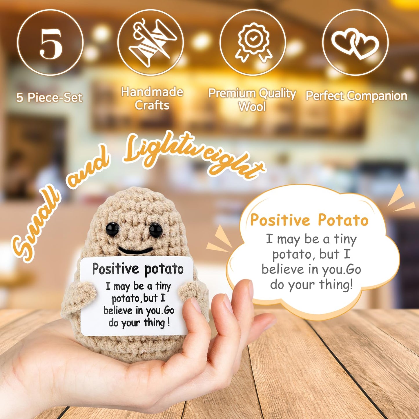 Urbun Positive Potato Crochet Doll,Emotional Support Crochet Gift,5Pcs Encouragement Support Vegetables And Fruits Knitted Dolls