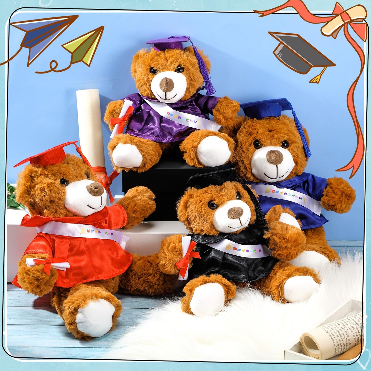 Foilswirl Graduation Bear 2025 with Gown Cap Tassel 9 Royal Blue Graduation Stuffed Animal Plush Bear Toy for Class of 2025 P