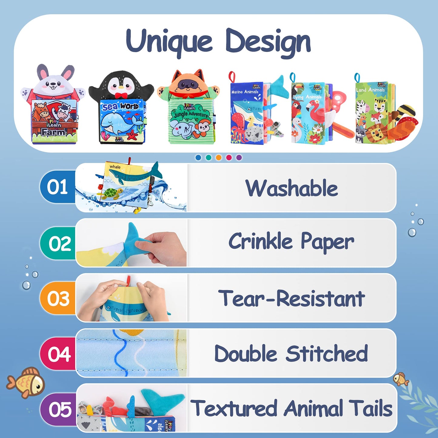 Iplay, Ilearn Soft Baby Books 1 Year Old, Babies Animal Cloth Book 6-12 Month, Infant Touch Feel Crinkle Book, Toddler Carseat Crib Bedtime Toy, Newborn Stocking Stuffer Gift 9 18M 2 3 Yr Kid Boy Girl