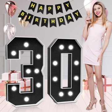 Imprsv Marquee Numbers Black 30Th-Birthday Decorations: Large 3Ft Light Up Number 30 Birthday Decoration For Women Men Thirty Ye