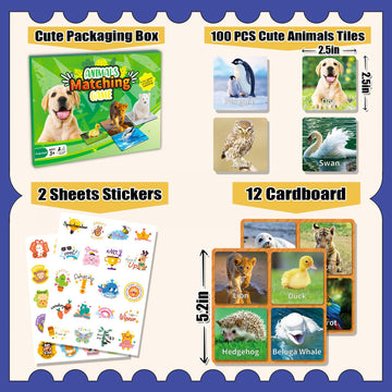 Ytsqler Animal Matching Game For Kids 100Pcs Memory Card Game For Toddlers Preschool Learning Activities Memory Matching Cards Boys Girls Family Board Game