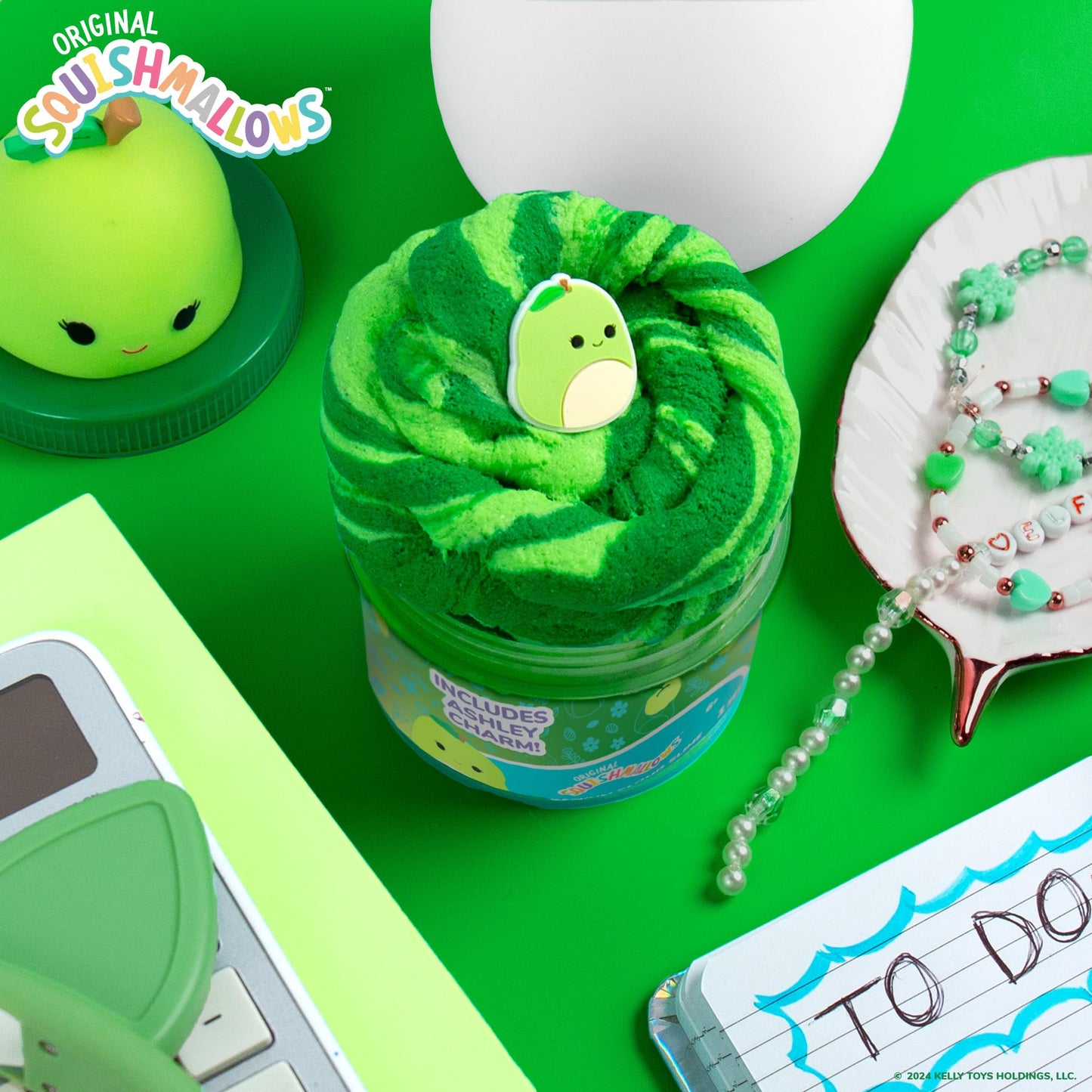 Original Squishmallows Ashley The Apple Premium Cloud Slime, 8 Oz. Fluffy Slime, Green Apple Scented, 3 Fun Slime Add Ins, Pre-Made Slime For Kids, Great 6 Year Old Toys, Super Soft Sludge Toy
