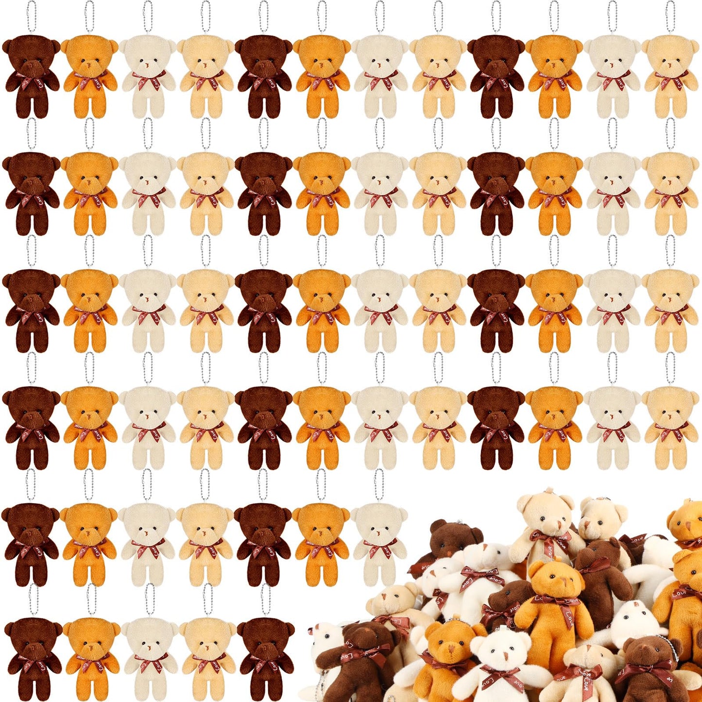 Hydren 156 Pcs Mini Bears Bulk 4.7 Inch Tiny Doll Stuffed Bear Animal Plush Toys Keychain For Graduation Kids Girls Boys Adults