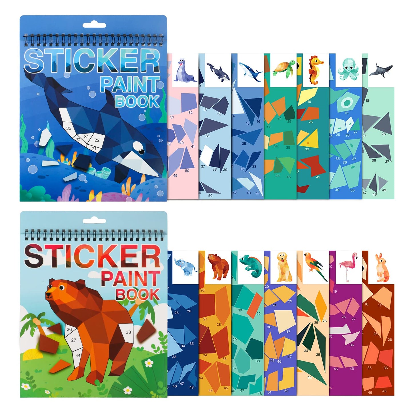 2Pcs Crafts For Kids Ages 4-8,8-10 Sticker Paint Number Books Sticker Books For Kids Animal And Ocean Stickers For Kids Birthday Easter Party Favor Road Plane Car Travel Activity (Ocean+Animal)