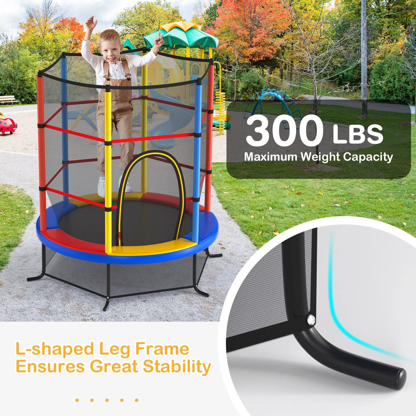 Gymax 55 Trampoline For Kids, Toddler Trampoline With All-Round Safety Enclosure Net & Double Side Zipper, Indoor/Outdoor Kid