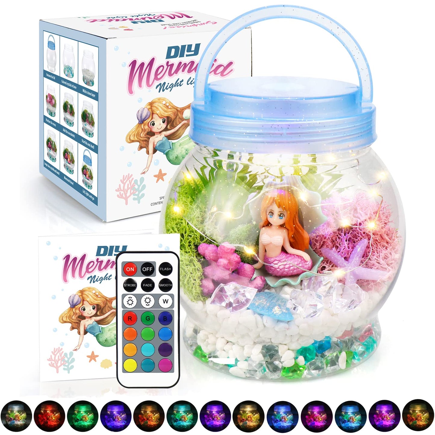 Diy Light-Up Mermaid Terrarium Kit For Kids,3 Light Modes Mermaid Toys & Activities Kits Presents,Arts & Crafts Mermaid Gifts Fo