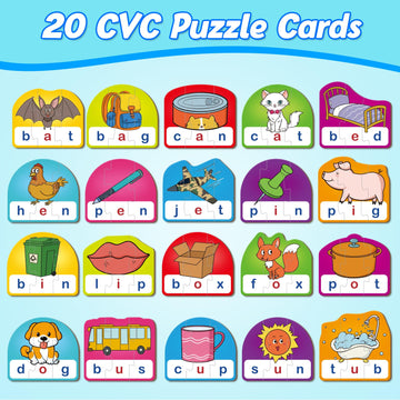 Kasfalci Cvc Puzzle Cards For Kids,Cvc Word Games,Phonics Games,Speech Therapy Toys For Toddlers,3 Alphabet Letter Word Puzzles,