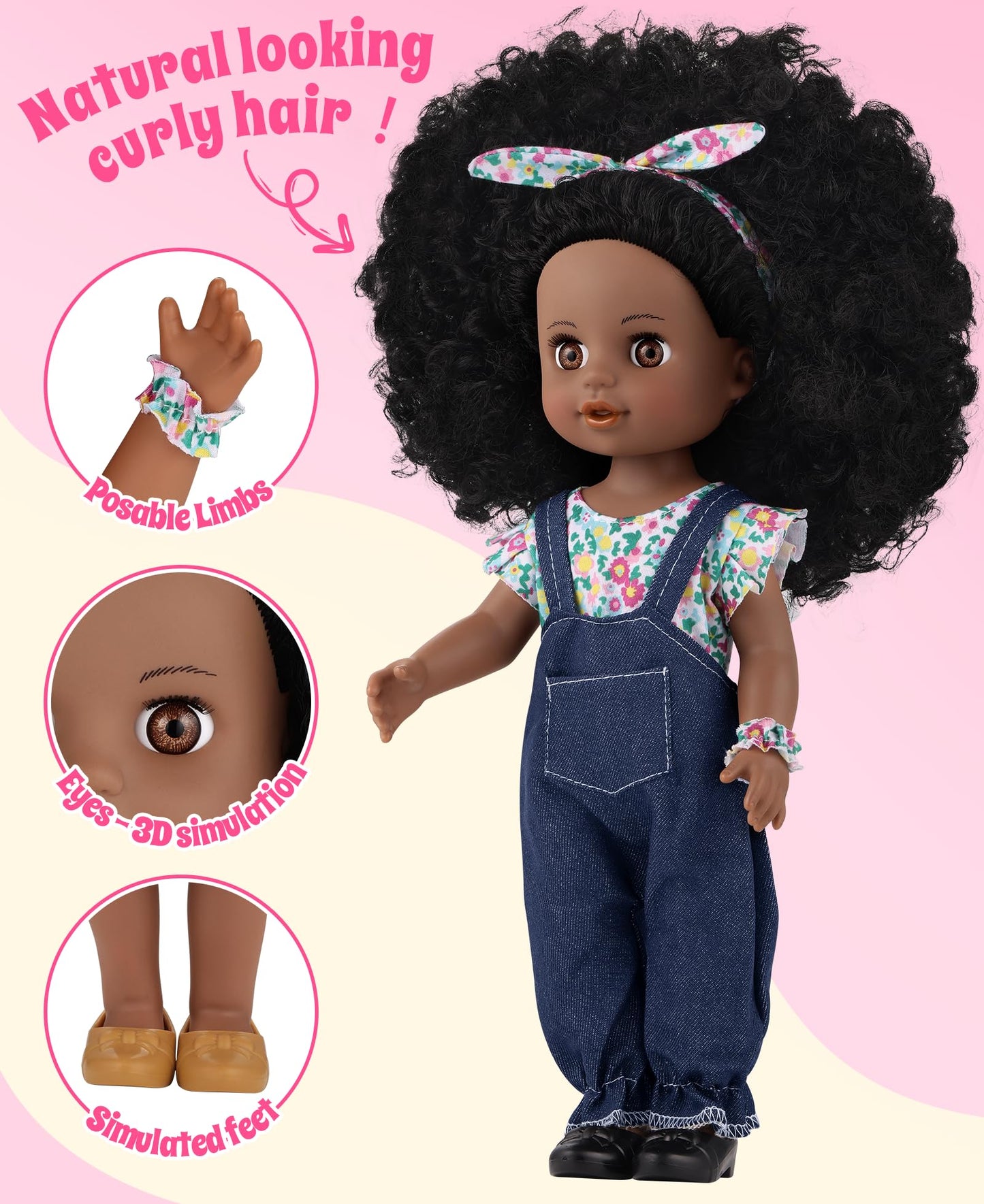 Gagaku Black Doll For Girls, 14'' Black Baby Dolls Set For Toddlers Kids 2 3 4 5 6 Years Old, Black Girl Baby Doll With Natural
