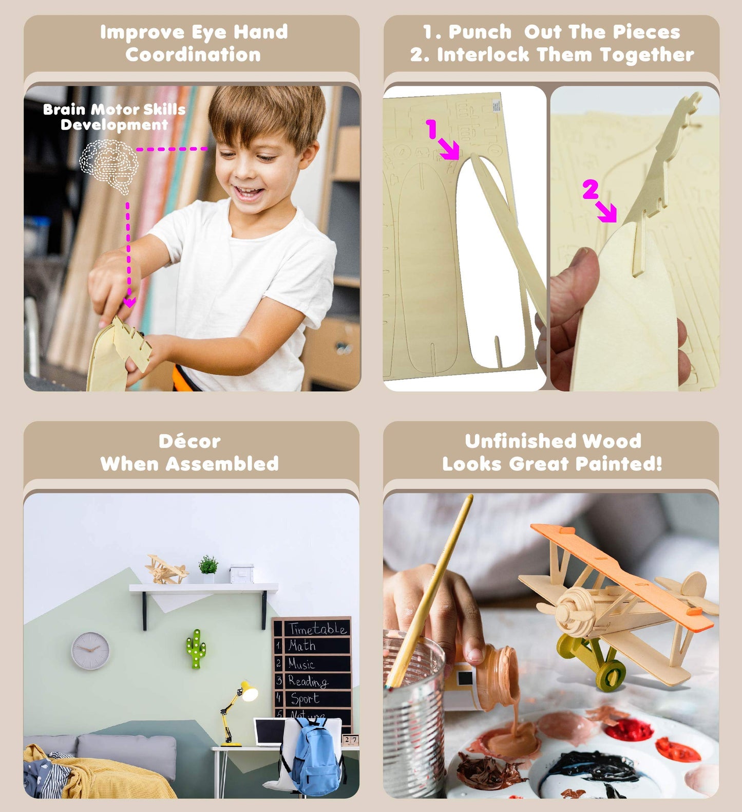 Puzzle 3D Nieuport 17 Airplane Model Puzzle - Wooden Airplane Toy Model Construction Kit, Educational Wooden Airplane Model Kit