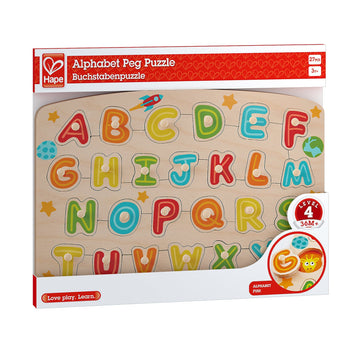 Hape Multicolor Alphabet Peg Puzzle Game - Educational Toy for Kids, 5'' x 2'' Size, Perfect for Learning and Play