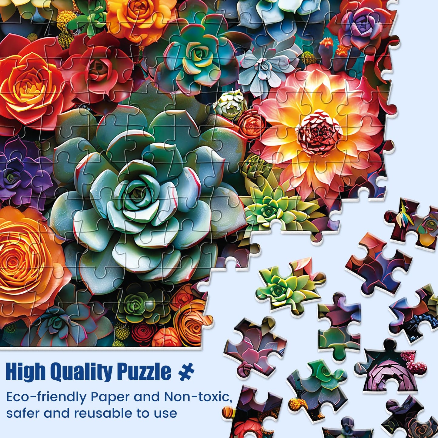1000 Piece Puzzle For Adults - Colourful Flowers & Succulent Plants Puzzle For Adults Children - Recycled Paper Jigsaw Puzzle 10