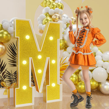 Imprsv Marquee Letters Gold 3Ft: Golden Party Decor - Light Up Letter M Large 3 Feet Tall - Party Decorations Letter For Marry M