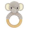 Joliecraft Safari Animals Wooden Baby Rattle Toys Stuffed Crochet Rattle With Teether Ring For Newborn, Gray Elephant