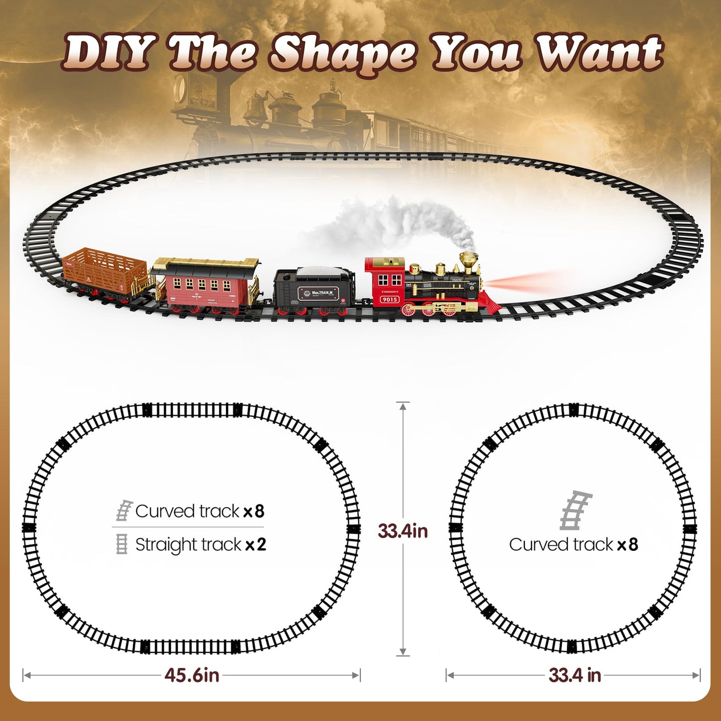 Hot Bee Train Set - Train Toys With Remote Control Trains For Boys With Smokes, Lights And Sound,Toy Train Set For Under Christmas Tree, Toddler Model Trains For 3 4 5 6 7 8+ Years Old Kids