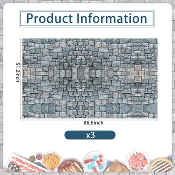 3 Packs Cobblestone Tablecloth Stone Printed Table Cover Medieval Table Decoration Plastic Tablecloth Stone Brick Tablecovers fo