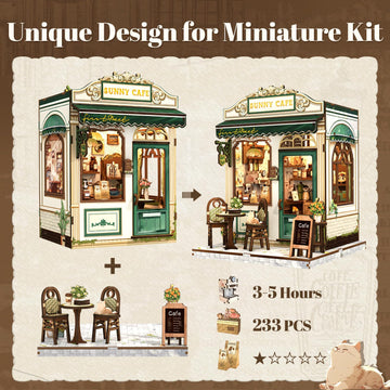 Fsolis Book Nook Kit - DIY Scene Miniature Dollhouse Kit for mature-themeds Bookshelf Puzzle Tiny House Mini Craft Coffee Shop Model Bookshelf Decor Gifts for Women Book Lovers Puzzle Beginners (Sunny Cafe)