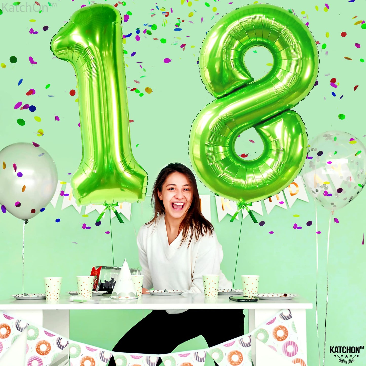 Katchon, Light Green Neon Number 18 Balloon - 40 Inch | 18 Balloon Numbers, 18Th Birthday Decorations For Boys | 18 Number Lime Green Balloon | Lime Green Number 18 Foil Balloons | 18 Number Balloons
