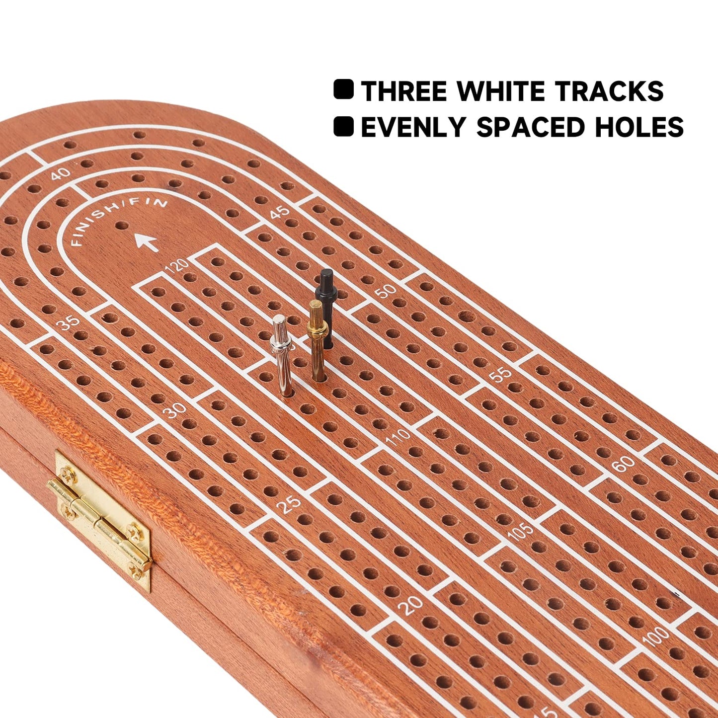 GSE Games & Sports Expert 3-Track Wooden Cribbage Board Game with Playing Cards, Metal Pegs and Storage Area, Classic Three-Pers