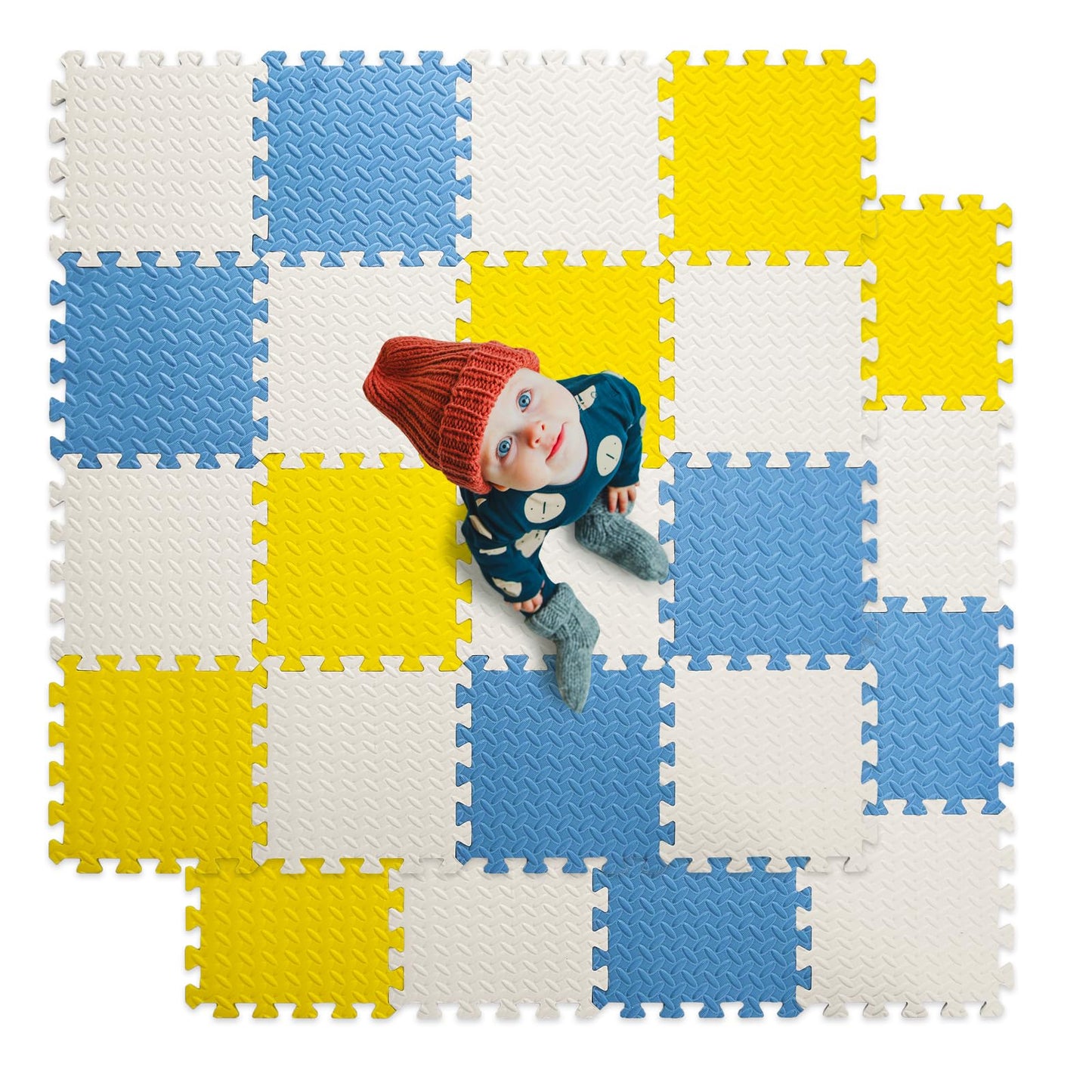 Tamiplay Foam Floor Mats For Kids, 12 X 12 Inch 16 Tiles 0.4' Thickness Foam Play Mat, Non-Toxic Square Interlocking Floor Mats Rubber Baby Play Mat For Toddlers(White/Yellow/Gray Blue)