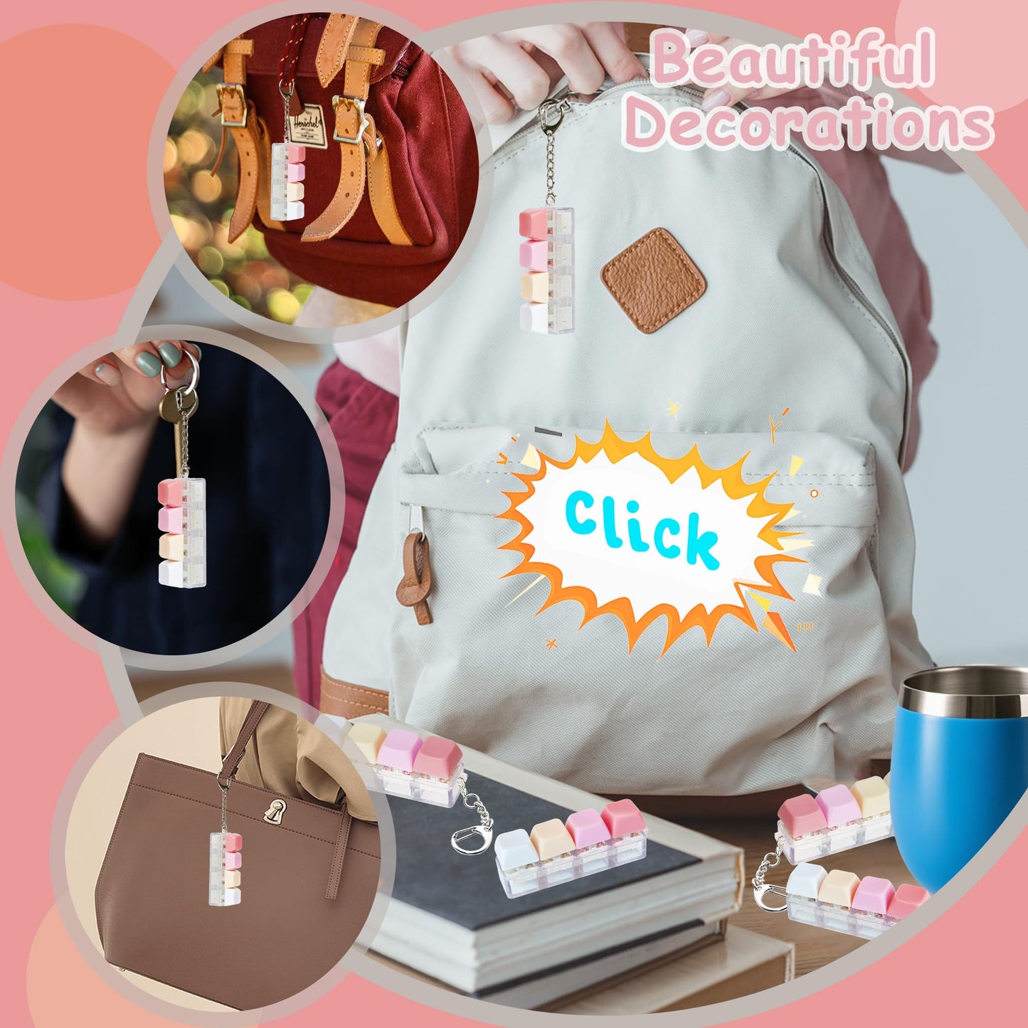 2 PCS Keyboard Fidget Toy, Keyboard Fidget Keychain 4-in-1 Keyboard Decompression Button Finger Clicker Toys, Button Stress Reli