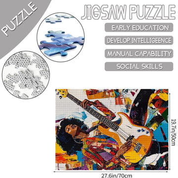 Rock Music Girl 1000 Piece Jigsaw Puzzles for mature-themed Afro-America Woman Painting Jigsaw Puzzle Graffitic 1000 Pieces Puzzles Game Jazz Musician Wall Decor DIY Craft Puzzle Art Boho Gift(Colorful)