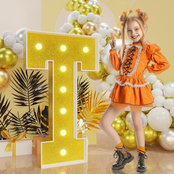 Imprsv Marquee Letters Gold 3Ft: Golden Party Decor - Light Up Letter T Large 3 Feet Tall - Party Decorations Letter For Birthda