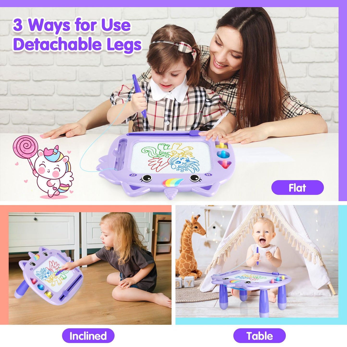 Unicorn Toddler Girl Toys Age 2-3, Magnetic Drawing Board, Portable Magna Kids Doodle Travel Essentials, Mess-Free Etch Sketch,