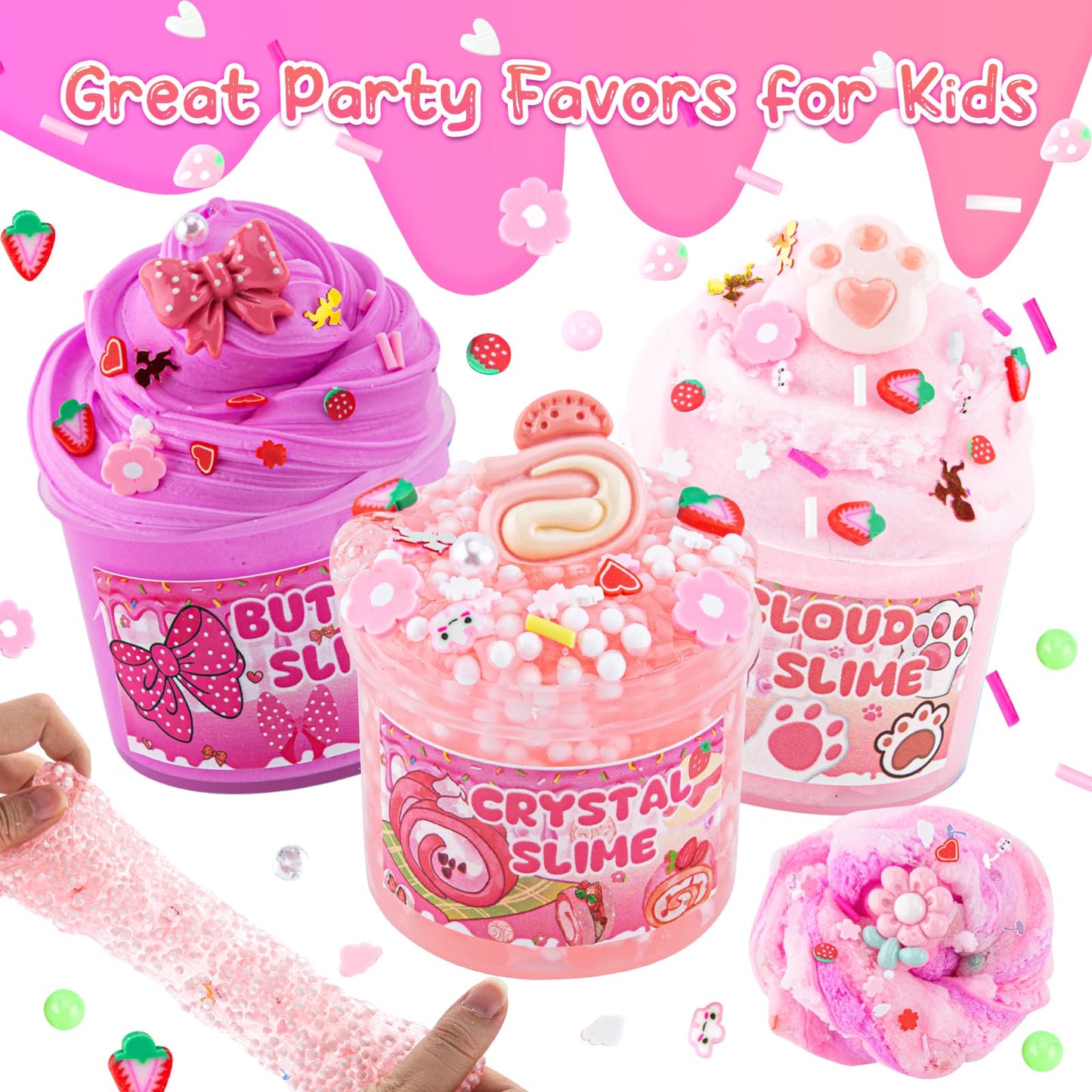 6 Packs Gradient Pink Slime Kit - Cloud Slime, Butter Slime & Clear Slime, Crunchy Slime For Kids With Various Slime Add-Ins, Non Sticky Slime Party Favors For Girls And Boys, 360Ml Kids Slime(Picnic)