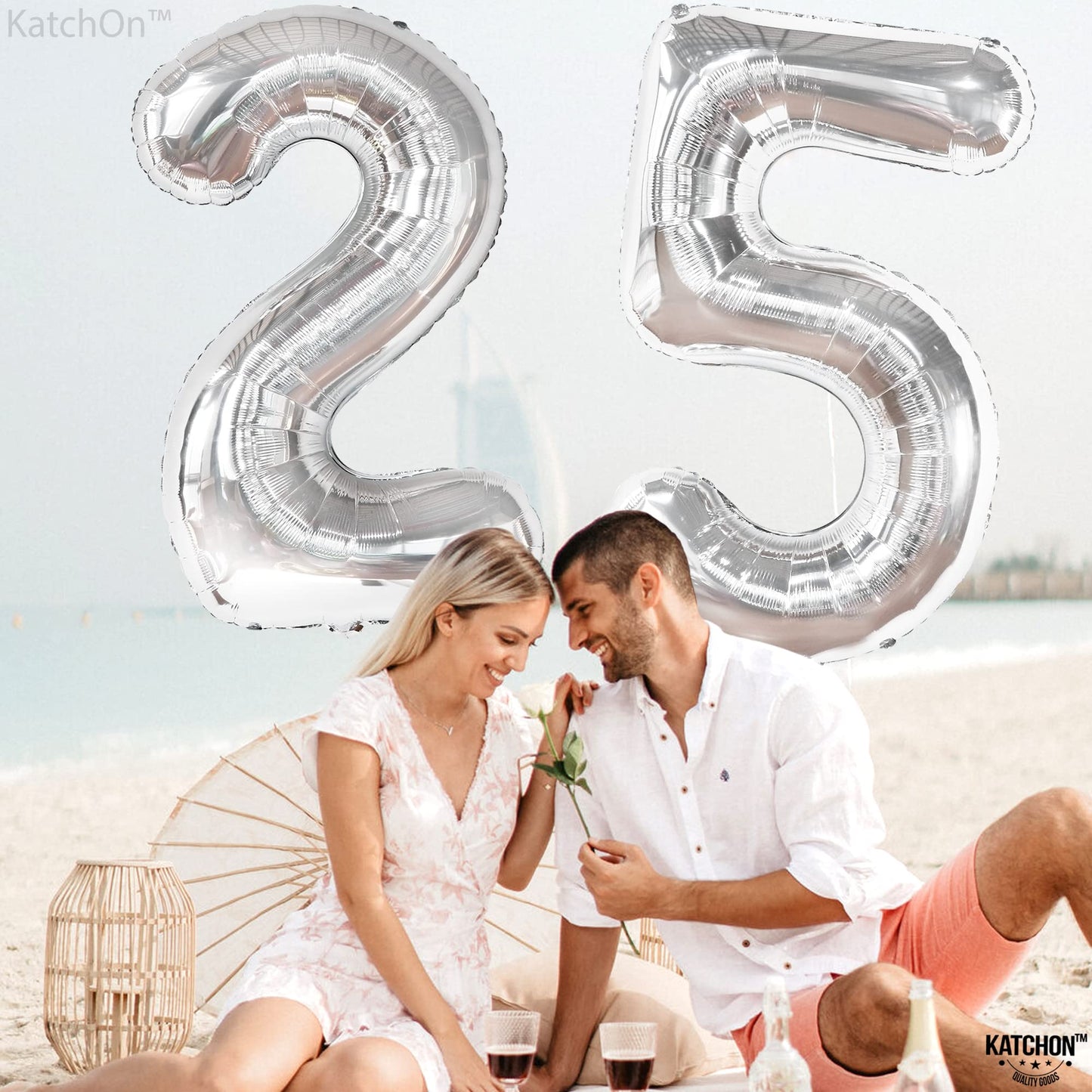 Katchon, Silver 25 Balloon Numbers - Giant, 40 Inch | 25 Number Balloons For 25Th Birthday Decorations For Women | 25 Birthday Balloons For 25Th Birthday Decorations For Men | 25 Foil Number Balloon