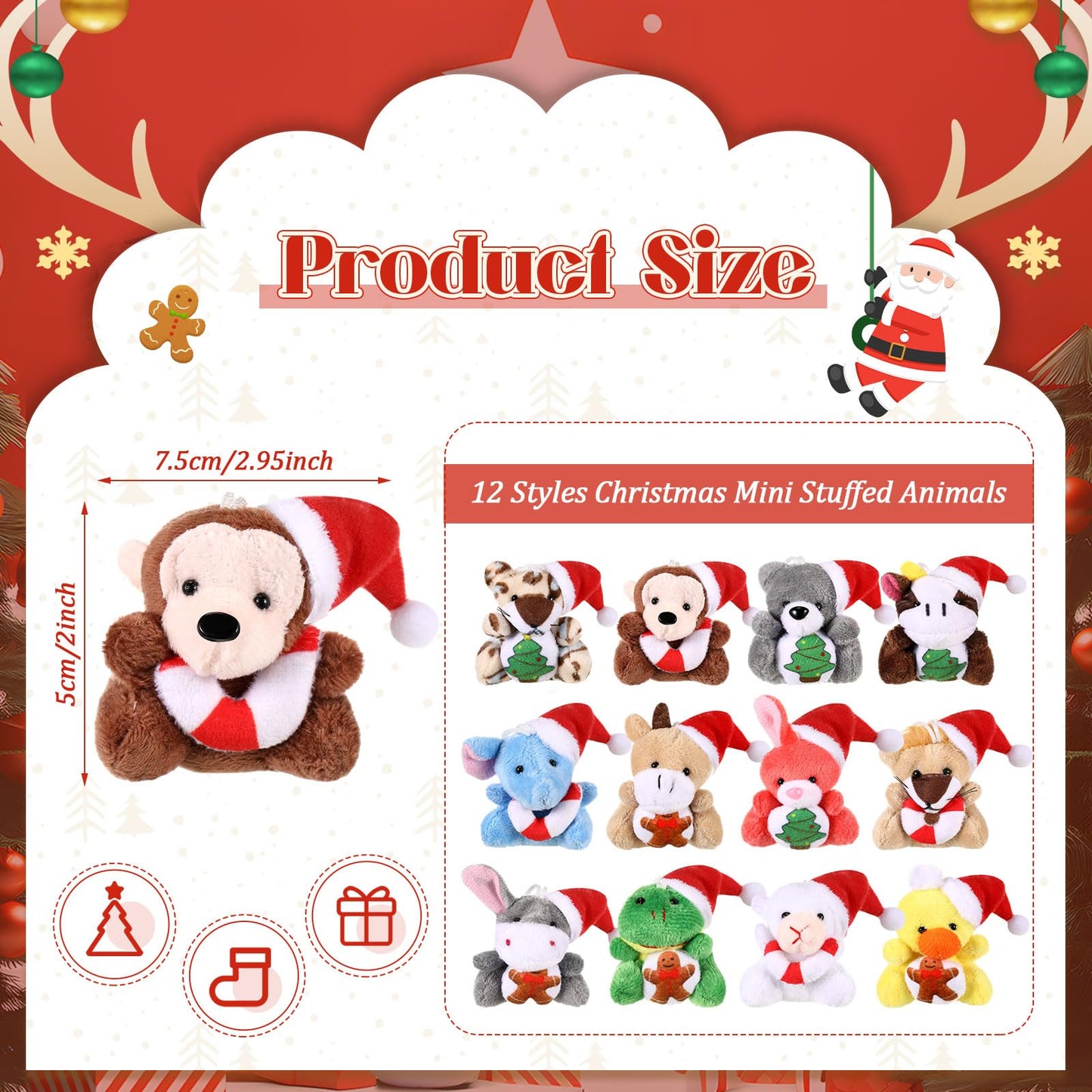 Blueweenly 12 Pcs Mini Christmas Stuffed Animal Plush Toys Christmas Plush Keychain With Santa Hat Tiny Xmas Plush Doll Ornaments Christmas Tree Decor For Party Favors Classroom Prize Stocking Fillers