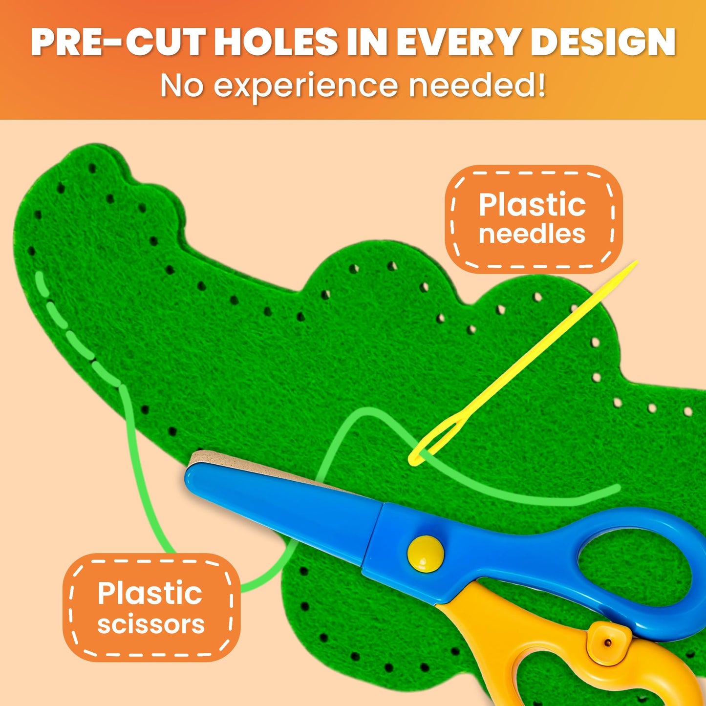 QUOKKA Kids Crafts Ages 4-8, DIY Beginner Needle and Thread Kit - 12 Wild Animals Sewing Kit Basic - Fun Arts Crafts for Kids Ag